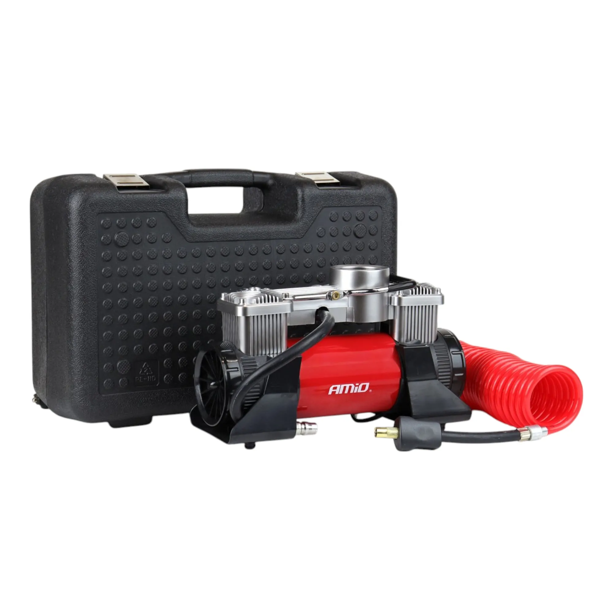 2Compresor auto ACOMP-18 metalic 2 cilindri 12V cu două pistoane si manometru-Photoroom Compresor auto 2 cilindri 12V HQ cu kit reparație 150 PSI 60L/min - imagine 3
