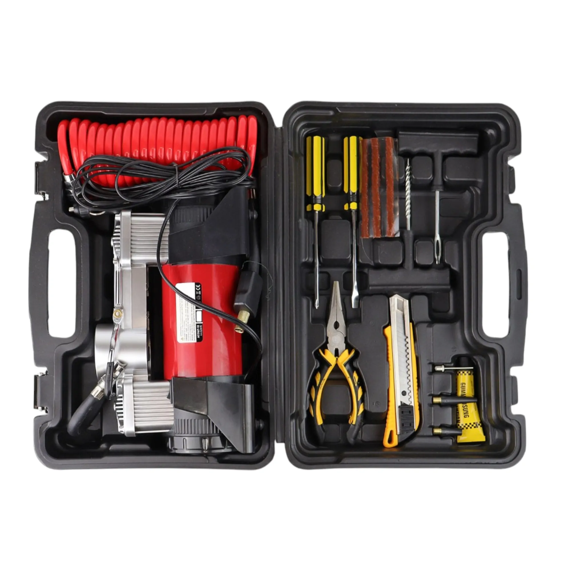 6Compresor auto ACOMP-18 metalic 2 cilindri 12V cu două pistoane si manometru-Photoroom Compresor auto 2 cilindri 12V HQ cu kit reparație 150 PSI 60L/min - imagine 7