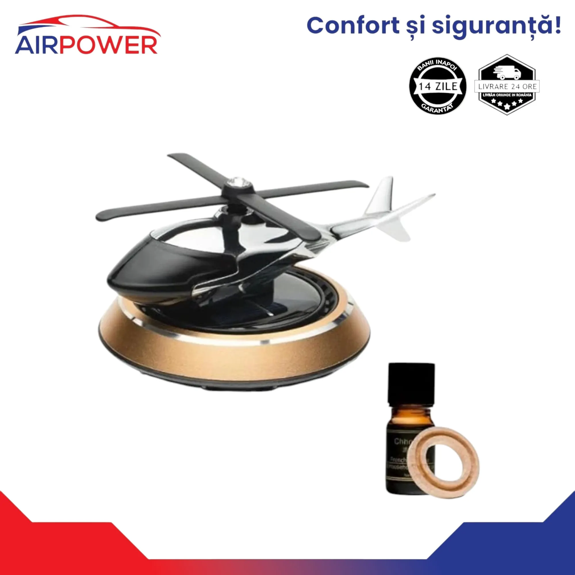 Elicopter Aromat – Odorizant Auto Solar & Reutilizabil Auriu - imagine 1