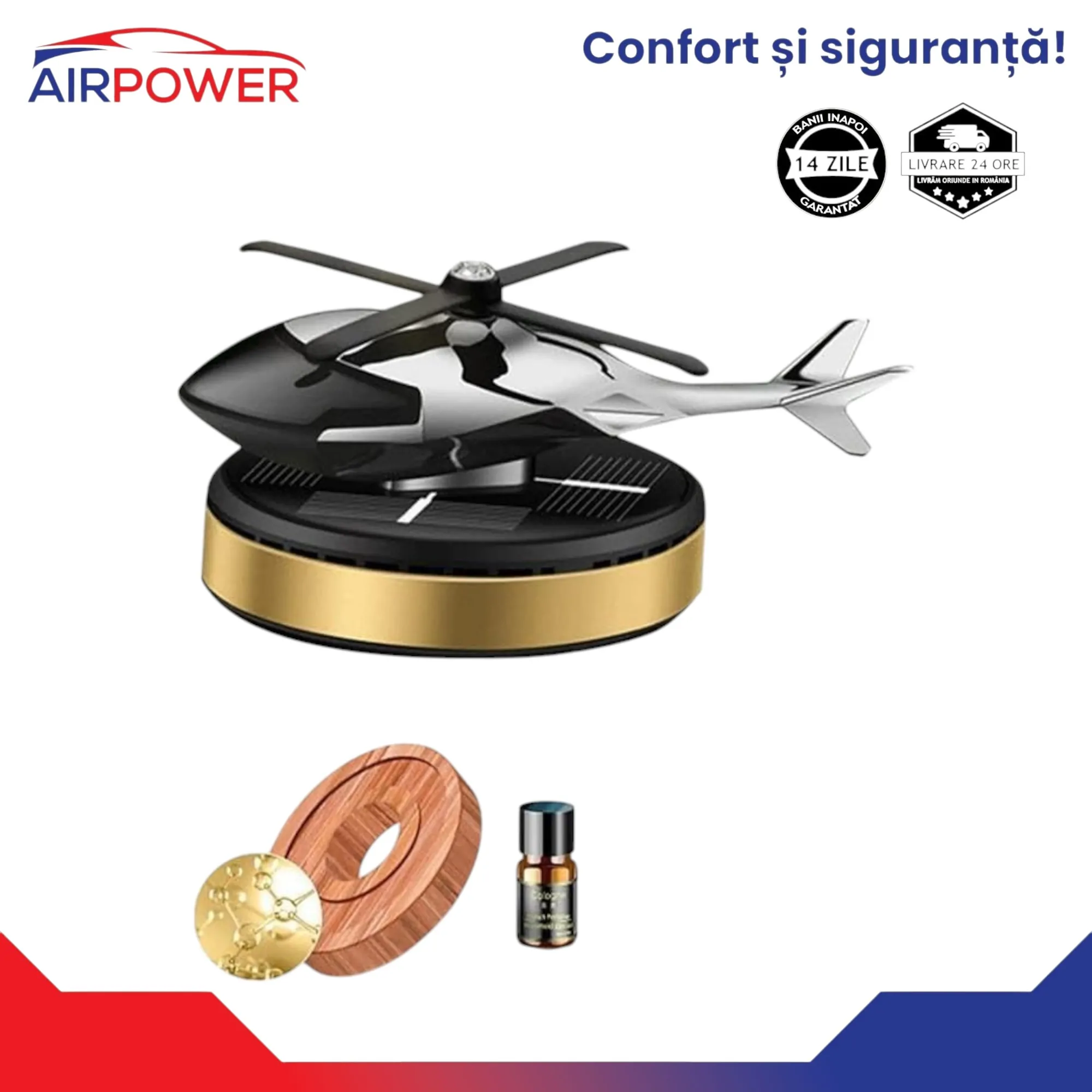 Elicopter Aromat – Odorizant Auto Solar & Reutilizabil Auriu - imagine 4