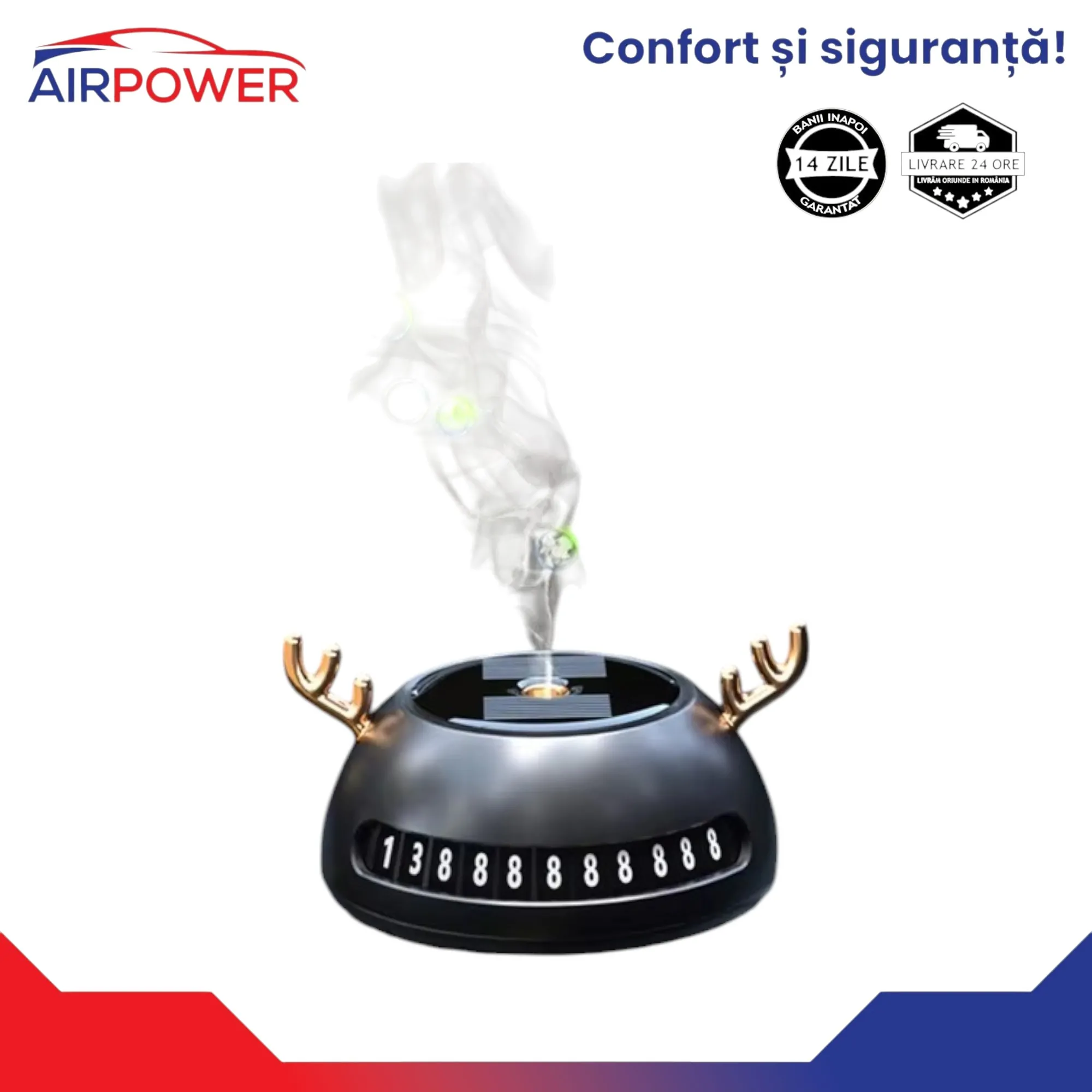 Odorizant Solar Auto Aroma – Difuzor Inteligent pentru Mașină cu Încărcare Solară și Control Spray negru - imagine 1