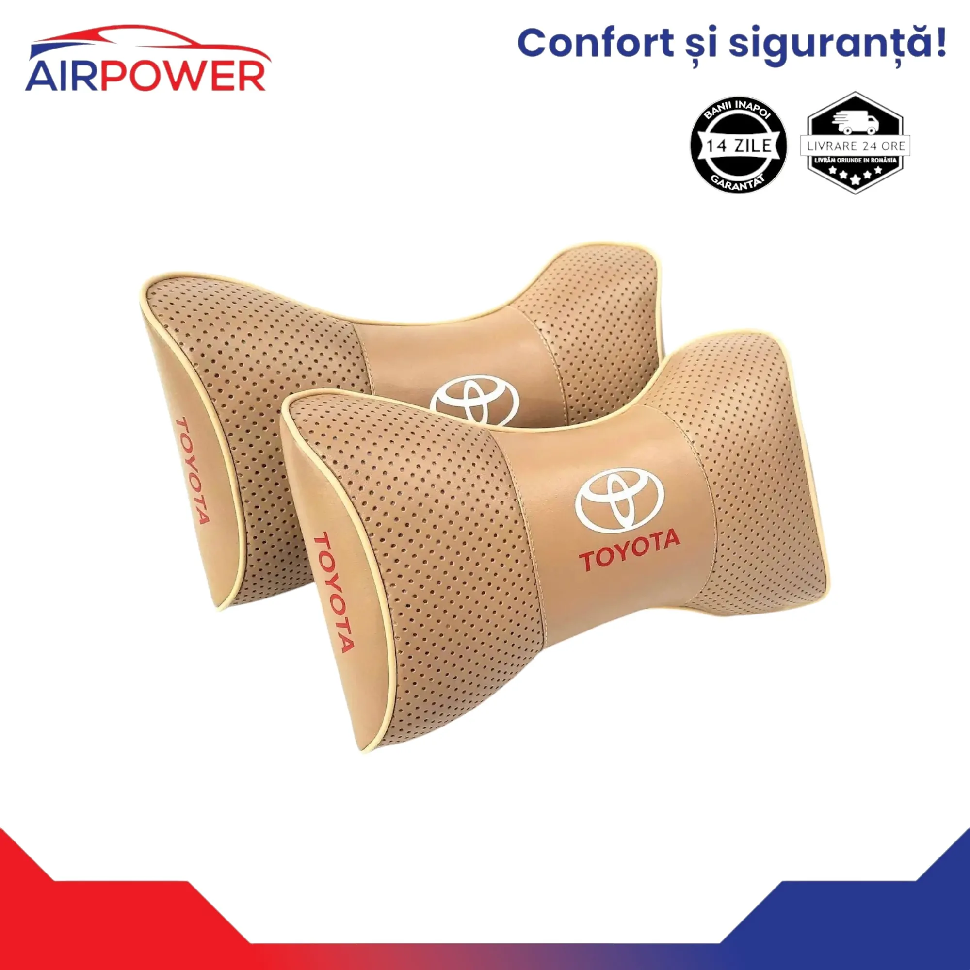Perna tetiera auto cu logo Toyota bej 1 buc. - imagine 1