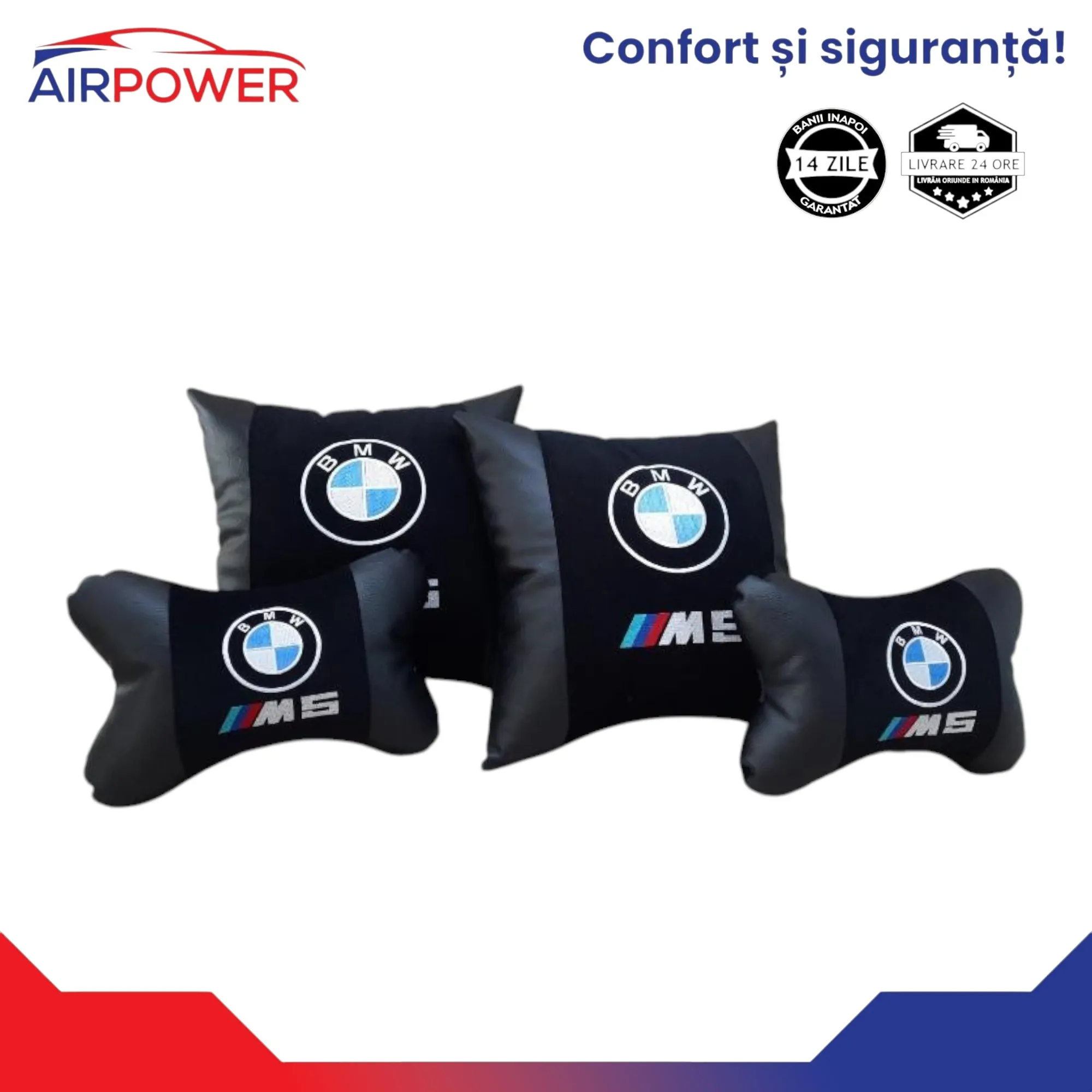SET Perne auto-suport pentru tetieră auto personalizate cu broderie BMW M5 - imagine 1