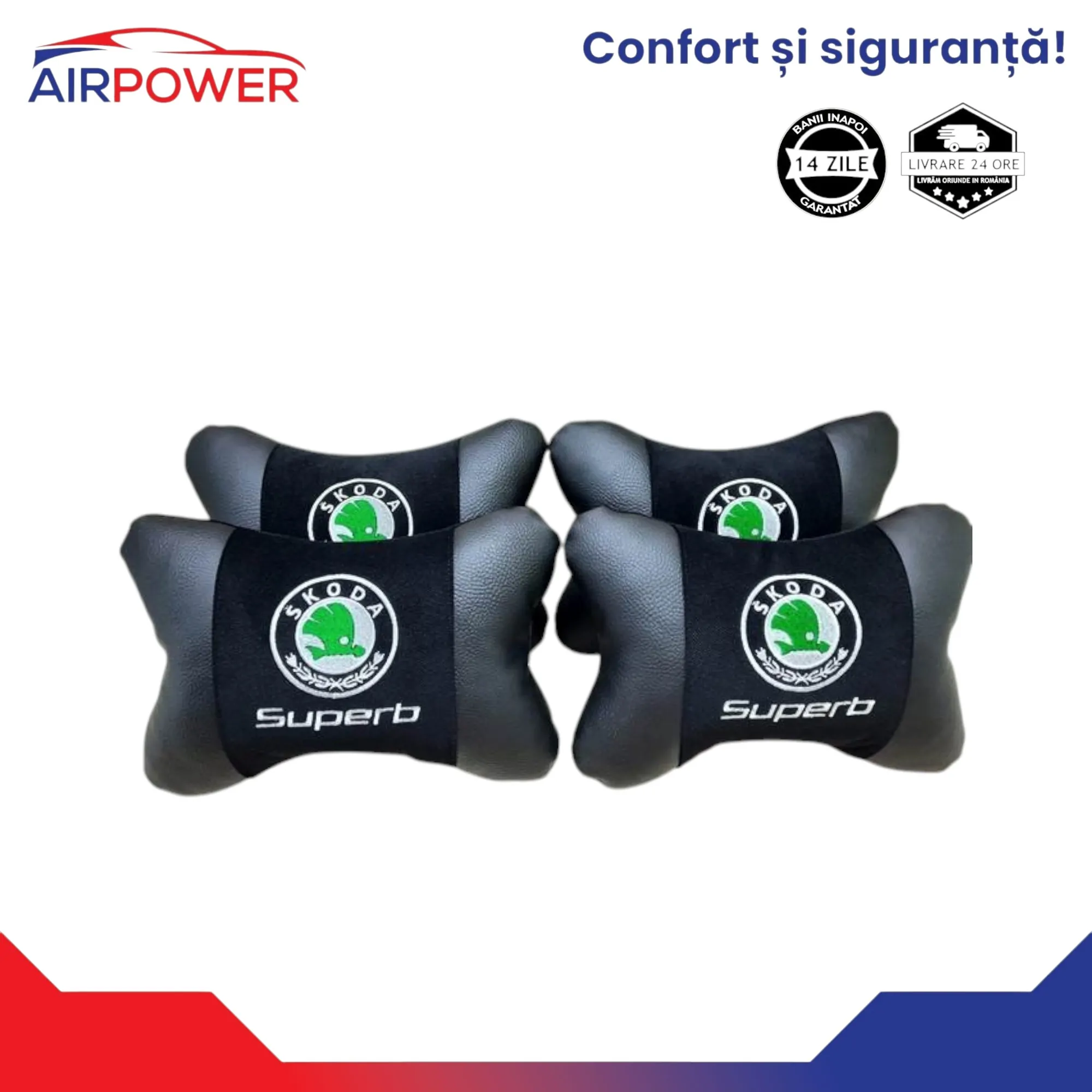 Perne auto-suport pentru tetieră auto personalizate cu broderie SKODA - imagine 1