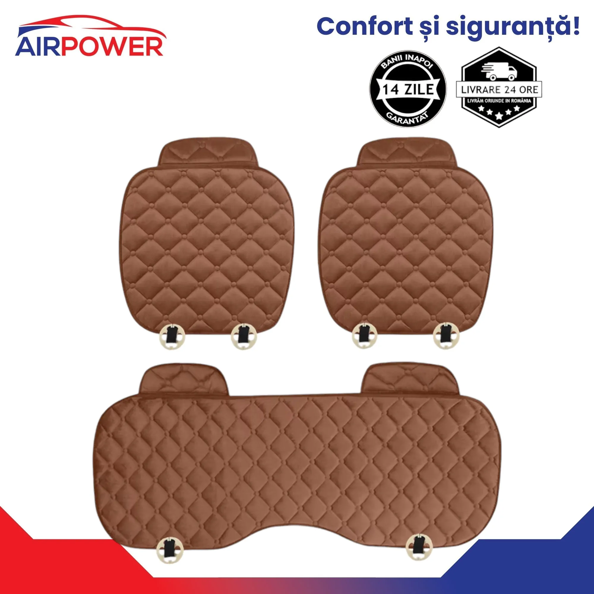 Huse auto de protecție universale MARO, anti-alunecare, set complet 3 piese - imagine 1